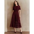 thumbnail image 4 of Burgundy Dress With Short Sleeve And Ruffled Hem, 4 of 30