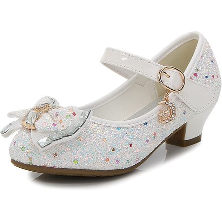 

QWZNDZGR Girl Dress Shoes Wedding Party High Heel Glitter Princess Bownot Shoes