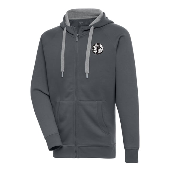 Men's Antigua Charcoal Dallas Mavericks Metallic Logo Victory Raglan Full-Zip Hoodie