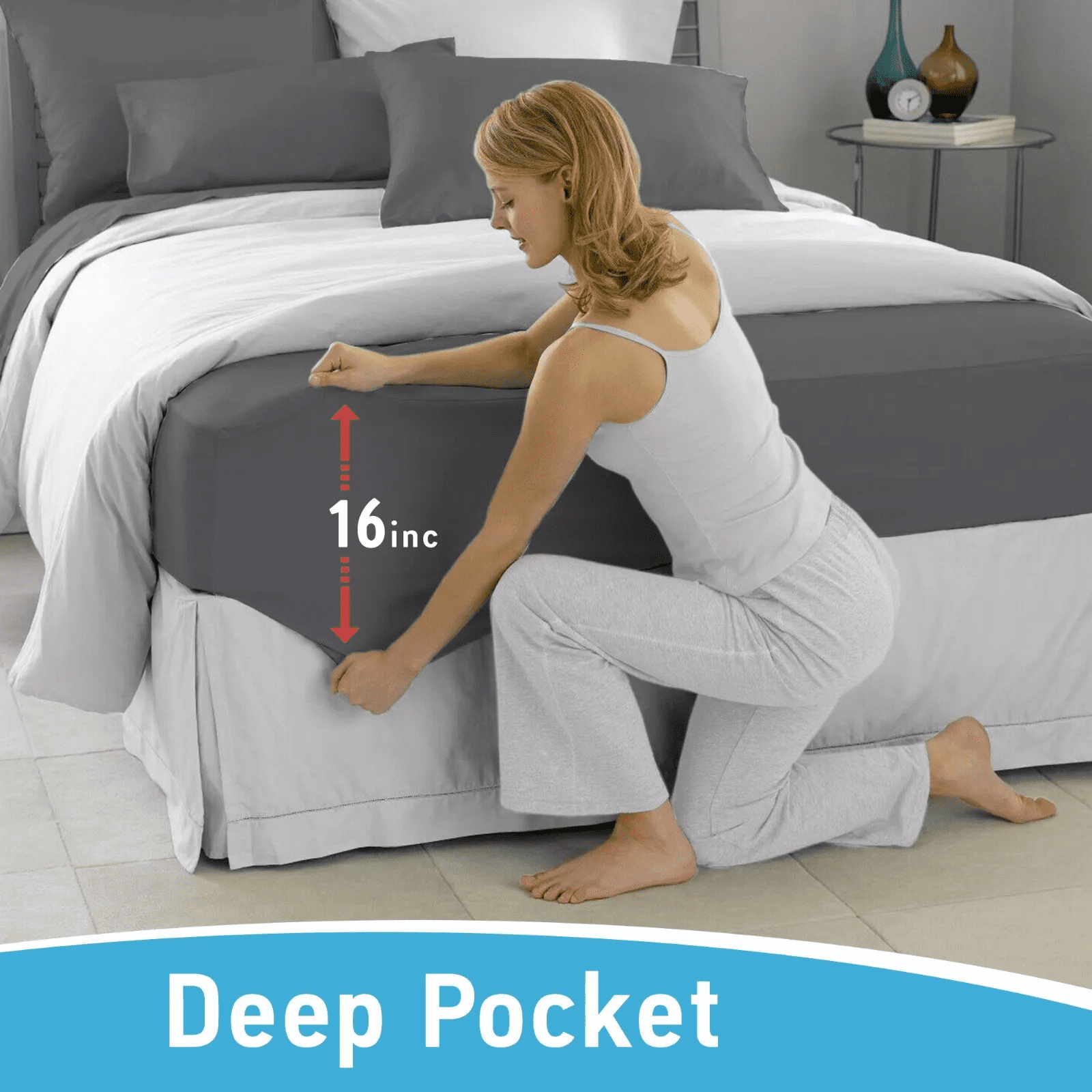 Super Soft Bamboo Bed Sheet Sets, 1800 Thread Count, Hypoallergenic and Machine-Washable, Light Blue 4 Piece Set