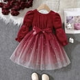 thumbnail image 2 of Toddler Girls' Dresses Children Long Sleeve Bowknot Star Point Prints Tulle Dresses Clothes for Girls Size 4-5T, 2 of 9