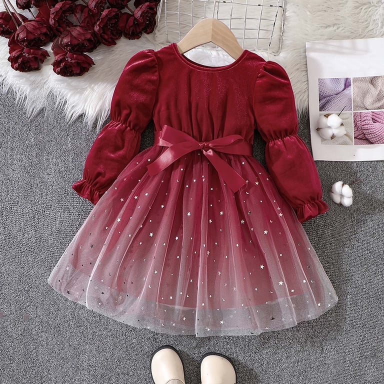 navy blue dress for baby girl KaLI_store Girls Winter Dresses Girls Dress Long Sleeve Kids Toddler Little  Big Girl Casual Dresses Red,5-6 Years