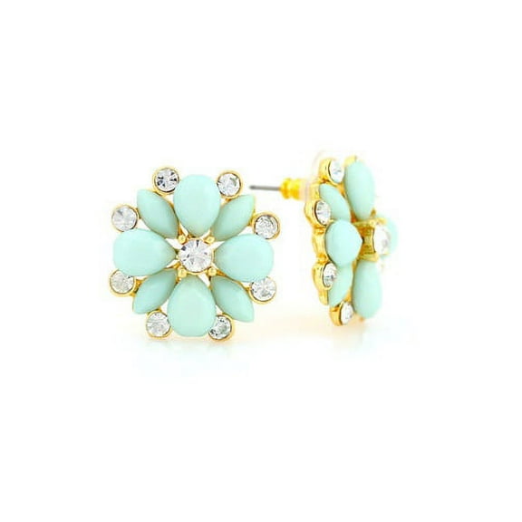 Gold-Tone Metal Turquoise Crystal Stud Earrings