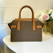 Michael Kors 35S2Gnms5B Carmen Medium Logo And Faux Leather Belted Satchel Brown