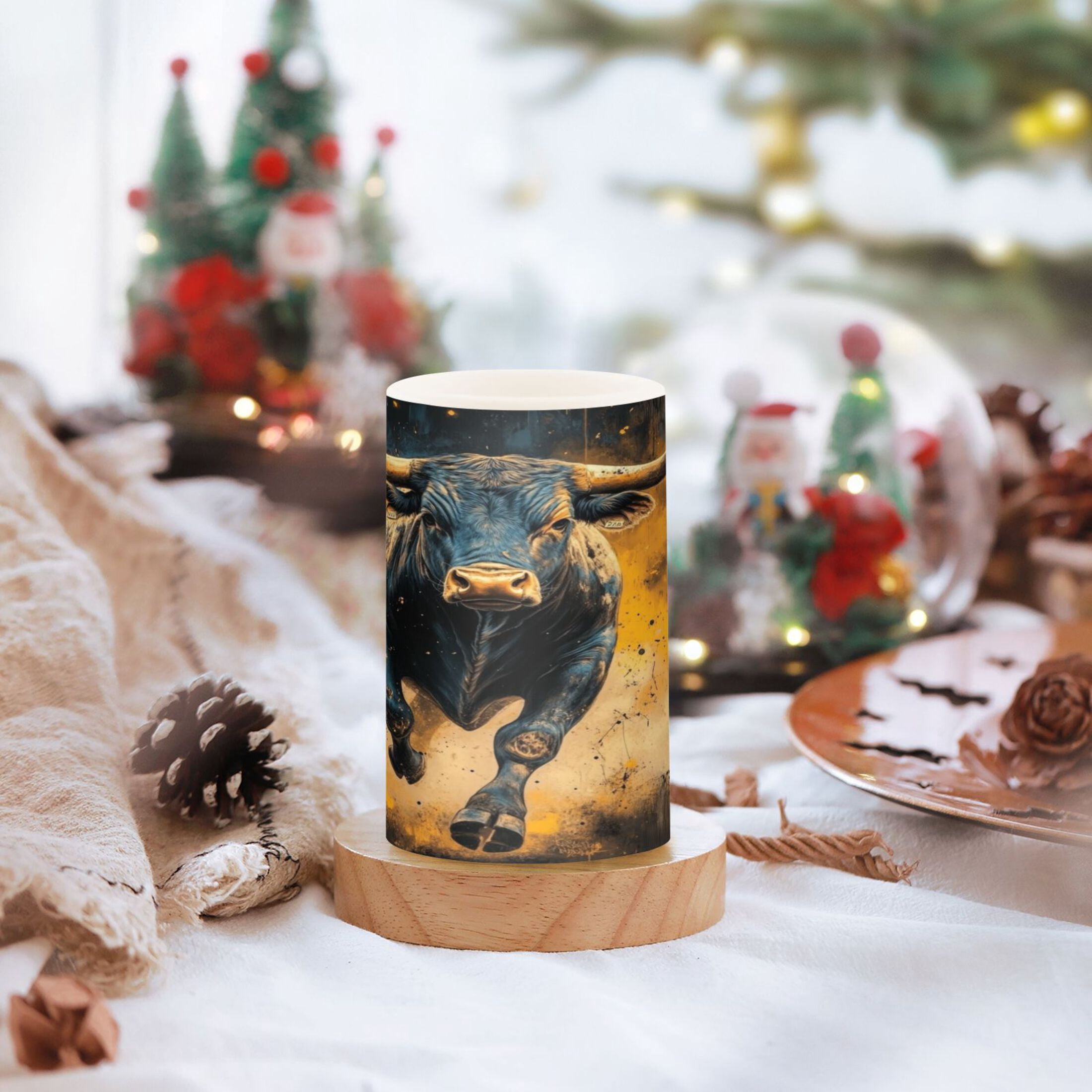 2 PCS Flameless Candles with Remote Timer LED Battery Operated Flickering Candle Light for Wedding Table Home Decoration Gifts A Bull Charging