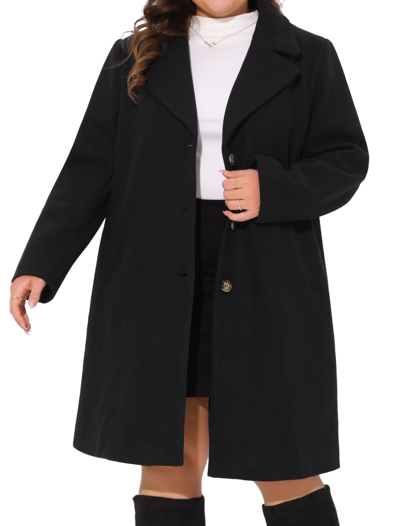 DARING DIVA Women's Plus Size Mid Length Notch Lapel Pea Coat 4X Black