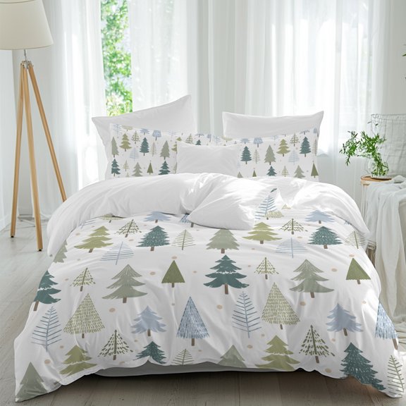 Duvet Cover Twin Size 3 Piece Bedding Set, Christmas Tree Blue Green Soft Breathable Comforter Cover with 2 Pillow Shams, Modern Minimalist Art Luxury Duvet Covers with Zipper Closure