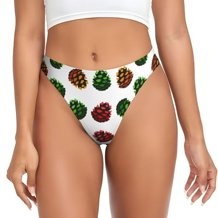 Qokaie Colorful Autumn Pinecones Printed Women s Cotton Thong Underwear  Sexy Breathable Panties G-string-Medium