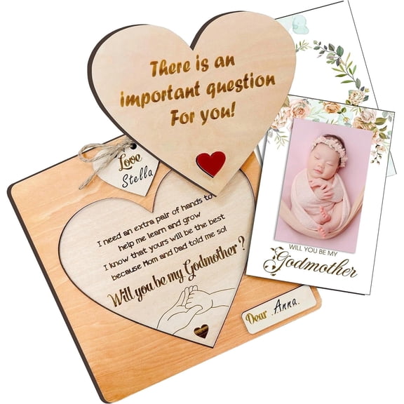 Will You Be My Godmother Proposal - Rustic Picture Frame from Godkids, Baptism Gift for Godmother from Godson, Present Asking Card