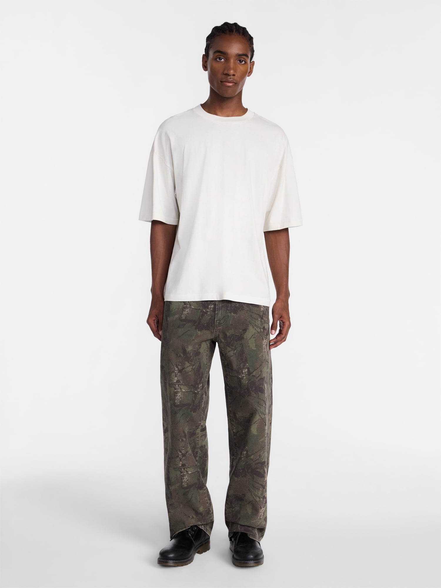No Boundaries Men's Oversized Boxy Tee Shirt with Short Sleeves, XS-4XLT