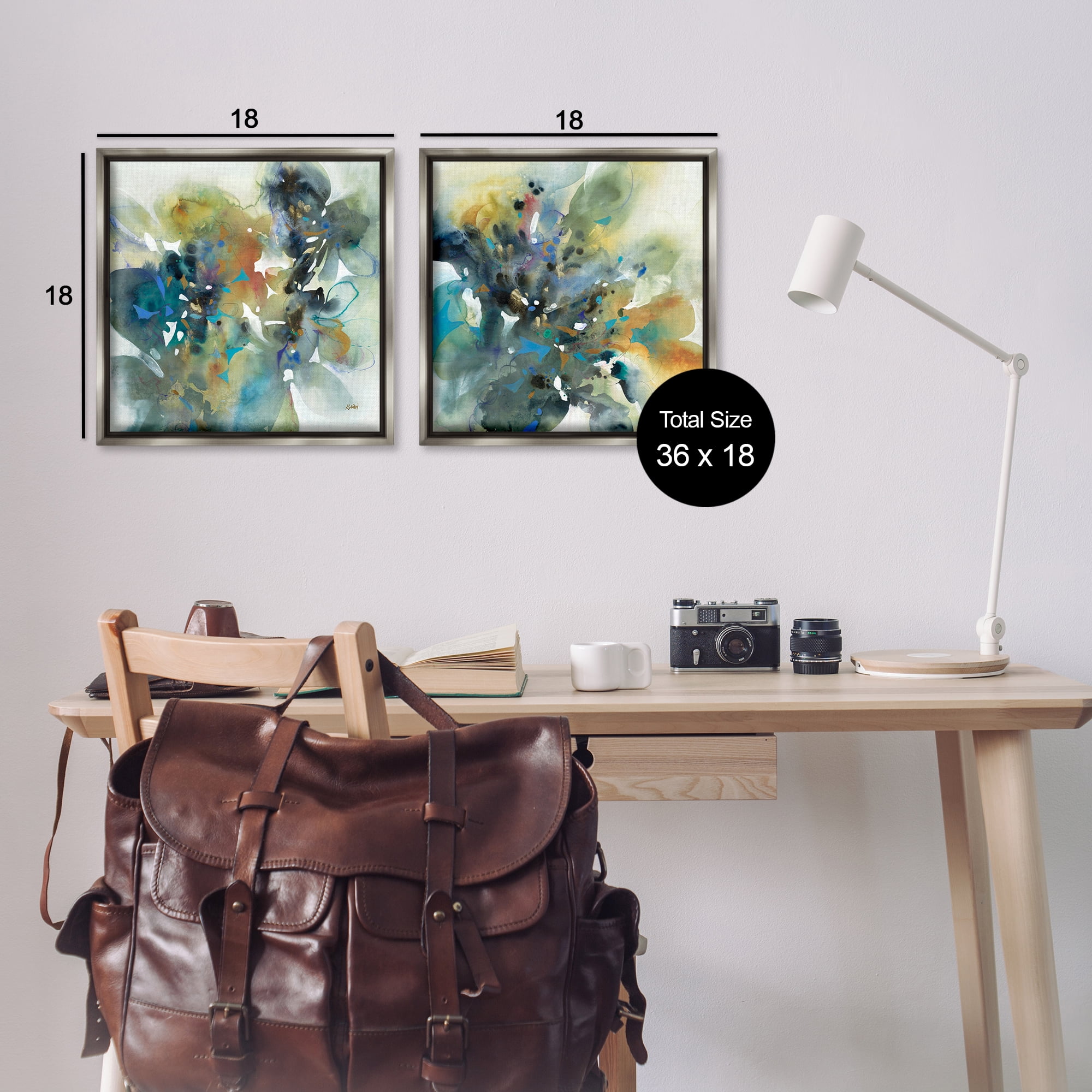 Stupell Industries Layered Faded Abstracts Abstract Painting Gray Floater Framed Canvas Art Print Wall Art, 18 x 18, Set of 2
