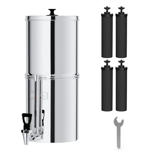 Waterdrop Gravity-fed Water Filter System, with 4 Filters, 2.25G Stainless-Steel, NSF/ANSI 42&372 Standard