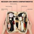 thumbnail image 3 of 2 Packs Bolsa de Cosméticos de Viaje de Gran Capacidad, Cosmetiquera de Viaje de Cuero PU Impermeable, Neceser de Viaje para Mujer, Bolsa de Maquillaje con Asa y Separadores (Rosa + Blanco), 3 of 4