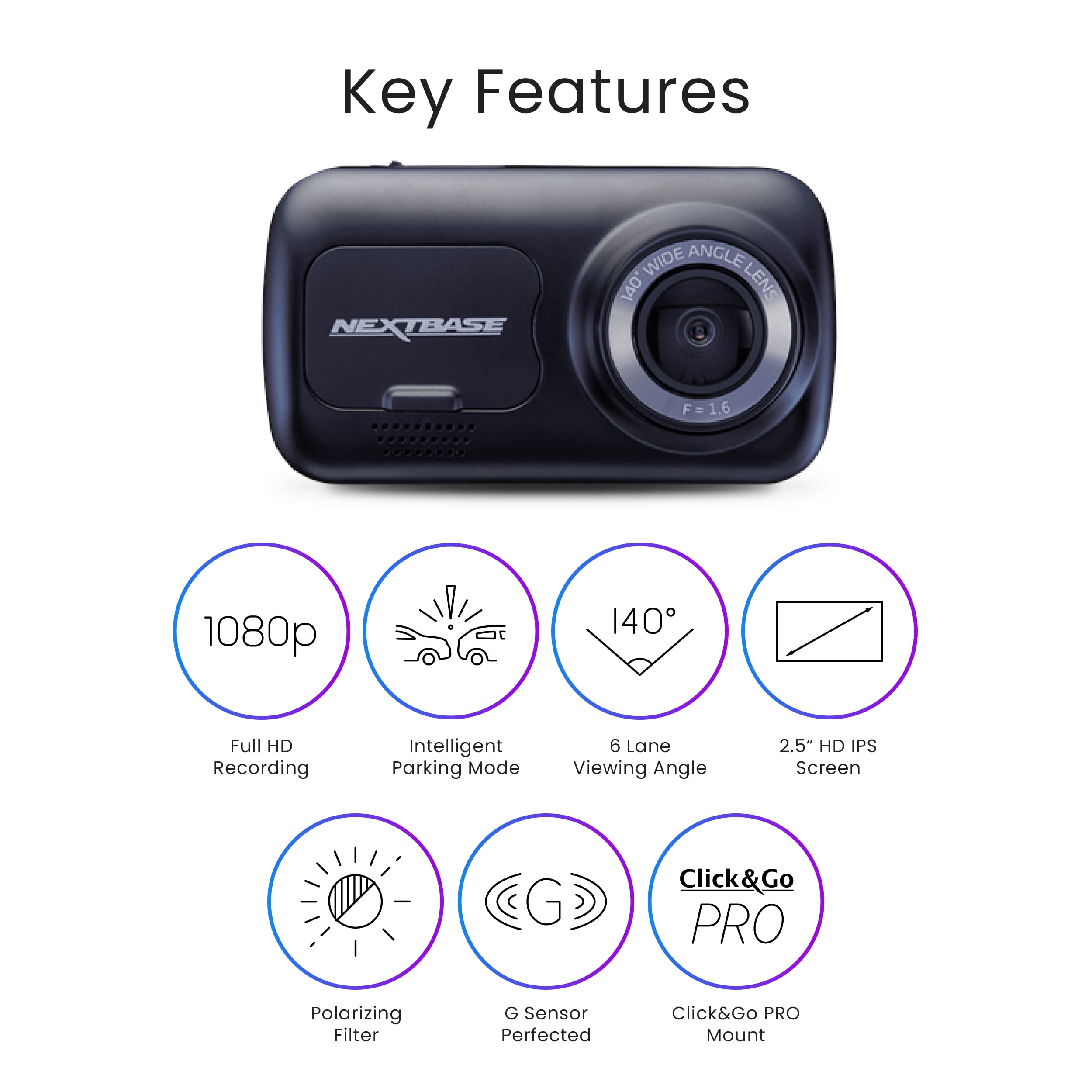 Nextbase 222 Front-Facing HD Dash Cam With 2.5 LCD Screen