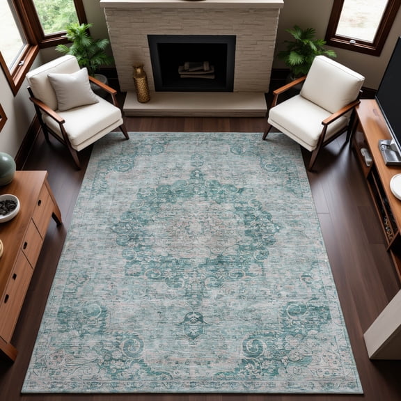 Addison Rugs Mayfield Premium Machine Washable Traditional Global Teal Rectangle Rug, 10' x 14'