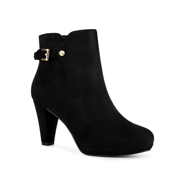 Unique Bargains Bottines à Plateforme à Talon Épais pour Femme Noires (Taille 9)