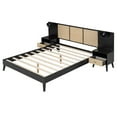 thumbnail image 4 of Queen Size Solid Wood Bed Frame with 2 Nightstands, Elegant Design with Lamps, Rattan and Wood Combination,Black, 4 of 9