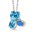 thumbnail image 2 of 925 Silver and 10K Yellow Gold Swiss Blue Topaz and Fancy Blue Zirconia Pendant Necklace for Women (2.93 Cttw, Oval 8X6MM, 7X5MM and 6X4MM, Gemstone November Birthstone, with 18 inch Chain), 2 of 4