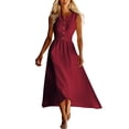 thumbnail image 6 of cocolona Womens Summer Linen Sleeveless Tank Dress Button V Neck Flowy Long Maxi Dress Casual Solid Color Vacation Beach Sundress, 6 of 7