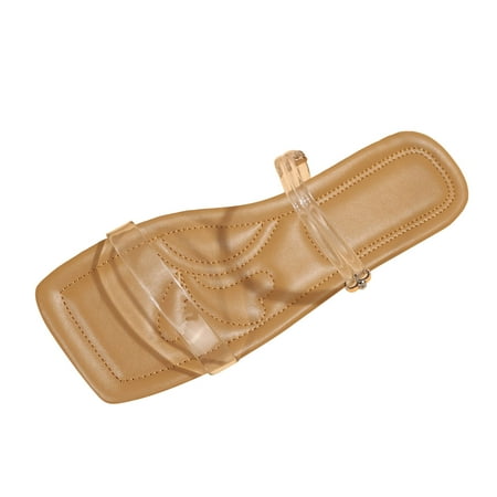 

compatible with machine washable slippers for women ladies fashion summer transparent open toe square headed flat beach slippers