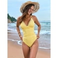 thumbnail image 5 of Women'S One Piece Swimsuit Deep V Neck Tummy Control Bathing Suit Double Straps Crisscross Swimwear Light Yellow M, 5 of 9