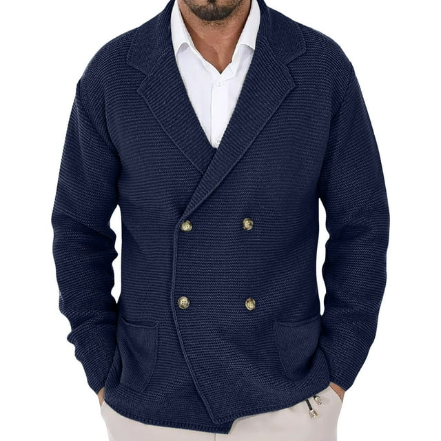 ShomPort Sweater Cardigans for Mens Knitted V-Neck Lapel Open Front Soft Outwear Solid Color Lighweight Comfort Warm Jackets