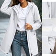 thumbnail image 5 of Ghalytn Women's Mid Length Hooded Rain Jacket with Adjustable Cuffs, Drawstring Waist Zip Up Windproof Coat Side Pockets, 5 of 9