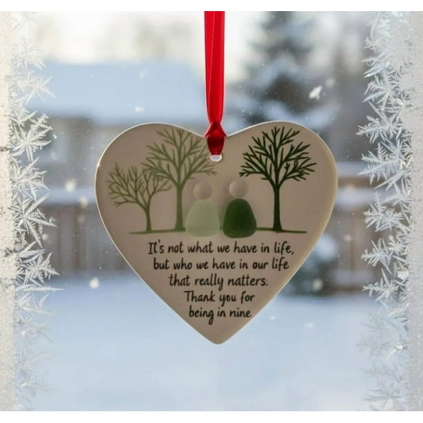 Adorno de Corazón de Cristal Marino de 8 Cm | Recuerdo de Amor Compartido de Cerámica con Cita Inspiradora Grabada | Cinta de Satén Roja para Colgar | Regalo Perfecto para La Decoración Navideña Del