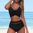 thumbnail image 5 of vigerkar Bikini Set for Women Two Piece Swimsuit Crew Neck Top Spaghetti Straps Cross Back Lace up Mid Rise Black, XXL, 5 of 6