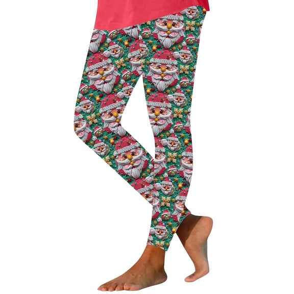 Riecok Womens Leggings No Front Seam Christmas Stretchy High Waisted Pants Santa Claus Print Fall Leggings Gym Yoga Pants