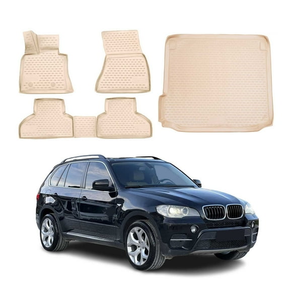 Custom Floor Mats & Cargo Liners for BMW X5 E70 2007-2013 Rubber TPE Beige 5Pcs
