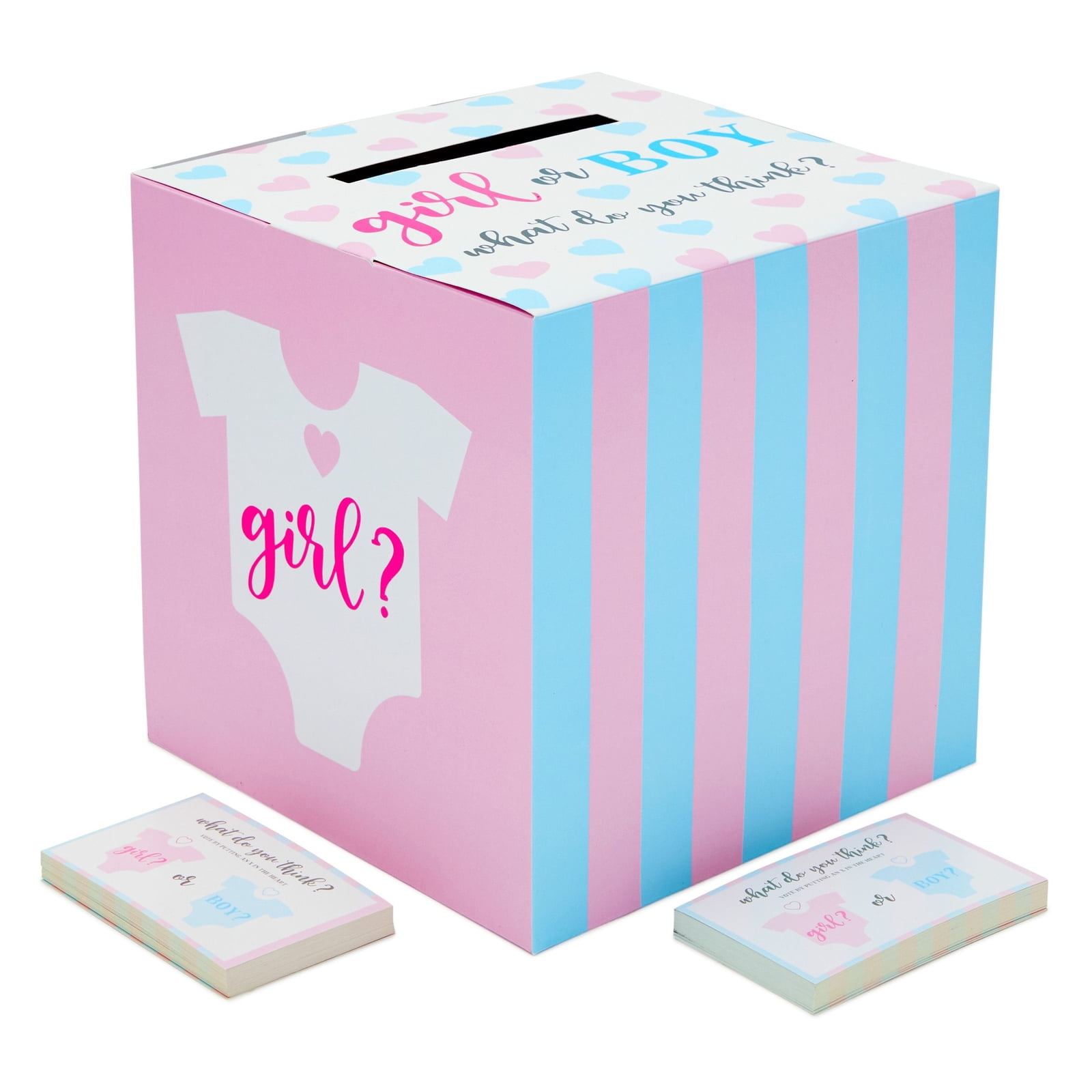 Baby Gender Reveal Games, Boy or Girl Ballot Box with 50 Cards, 8 in