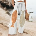 thumbnail image 2 of Japanese Style Women High Waisted Linen Palazzo Trousers Featuring Dog Fish Graphic Print Wide Leg Design with Functional Pockets, 2 of 5