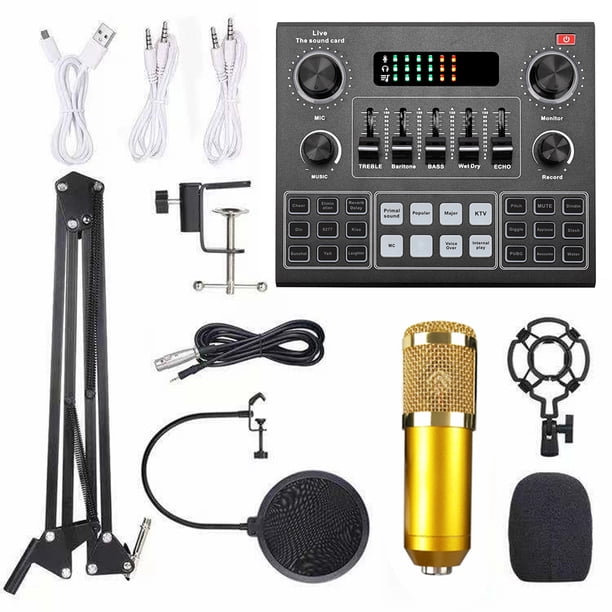 Kit de micrófono de condensador BM800 con tarjeta de sonido multifuncional Live V9 para transmisión y grabación, tarjeta de sonido inteligente para webcasts en computadoras y teléfonos móviles.