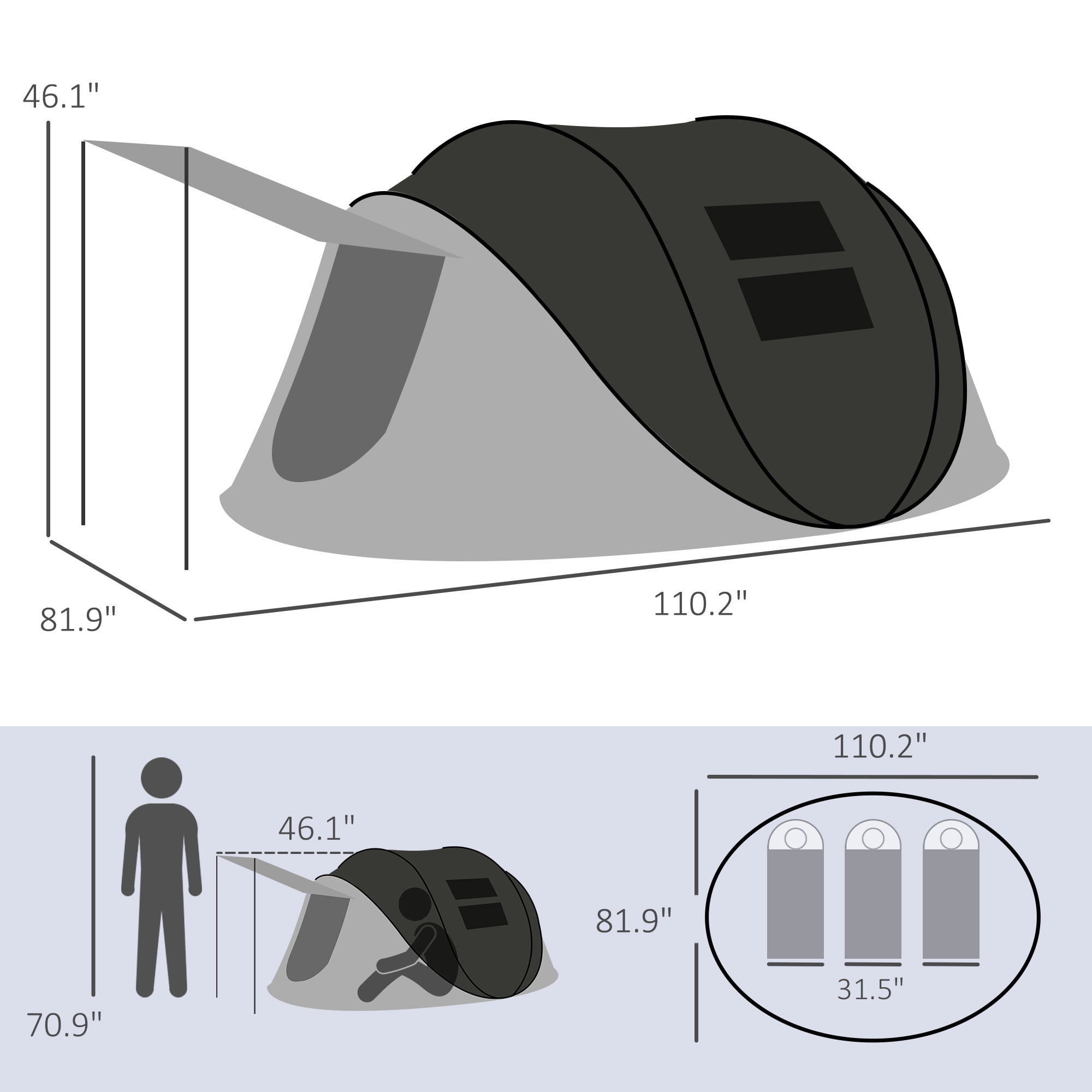 Pop Up Tent, Instant Camping Tent with Porch and Carry Bag, 3000mm Waterproof, for 2-3 People
