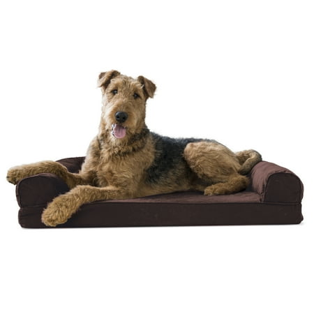 UPC: 0842229117325 | FurHaven Pet Products Quilted Memory Top Sofa-Style Pet Bed for Dogs & Cats – Coffee Large