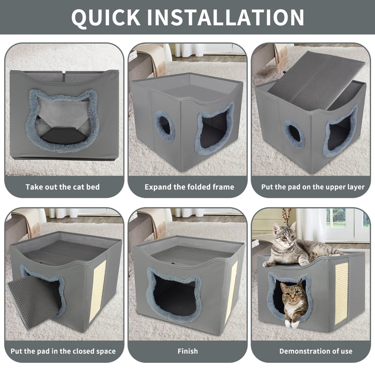PHANCIR Foldable Cat Cave Bed, Grey with Scratching Pad photo 4