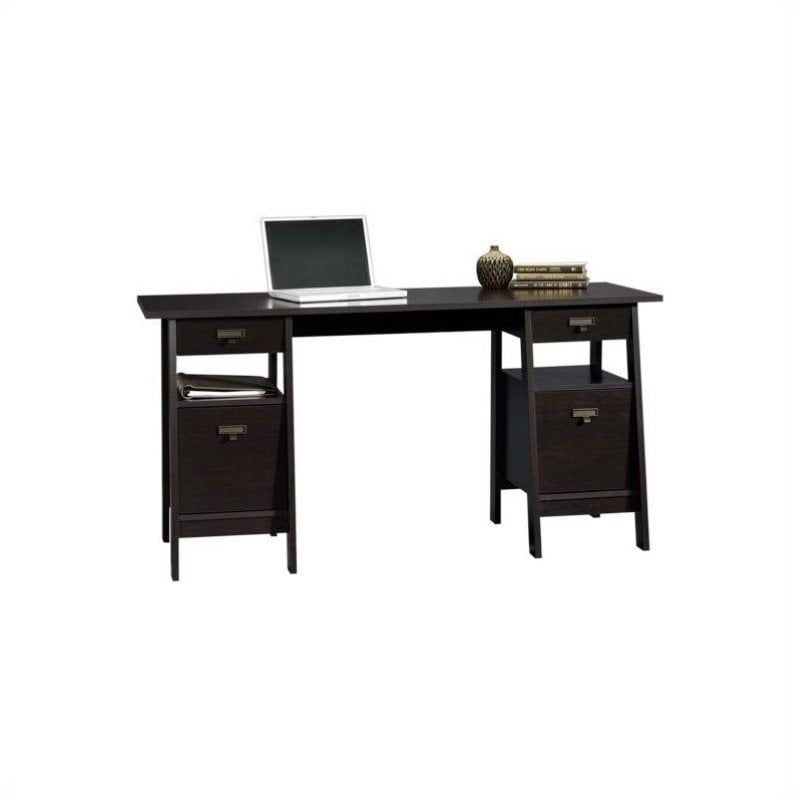 Sauder Stockbridge Executive Trestle Desk Jamocha Wood Finish