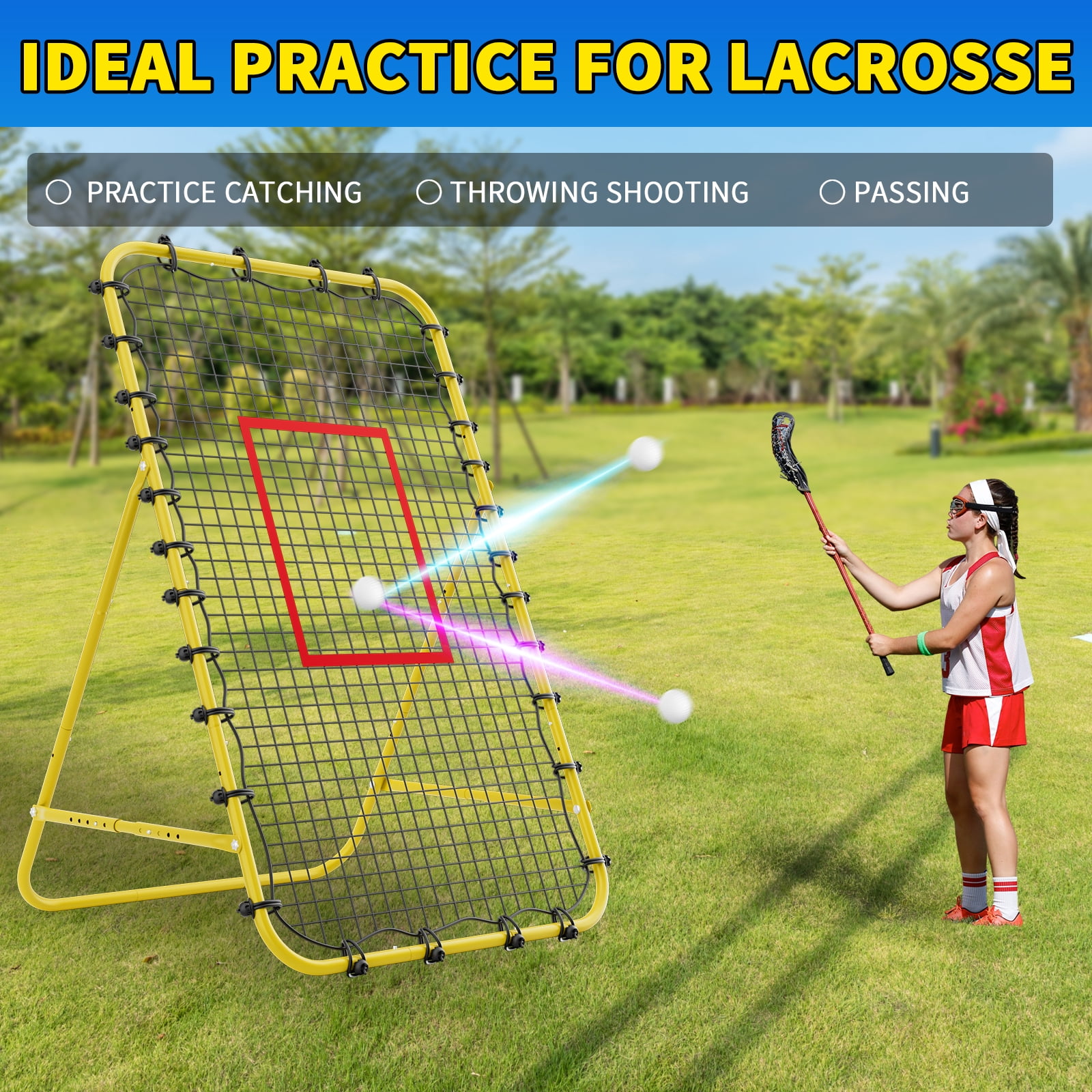 7x4 FT Volleyball Rebounder Net，Ultimate Training Equipment for Volleyball & Lacrosse，Enhanced Bouncing System for Volleying, Bumping, Spiking Drills，Multiple Adjustable Rebound Angles(Yellow)