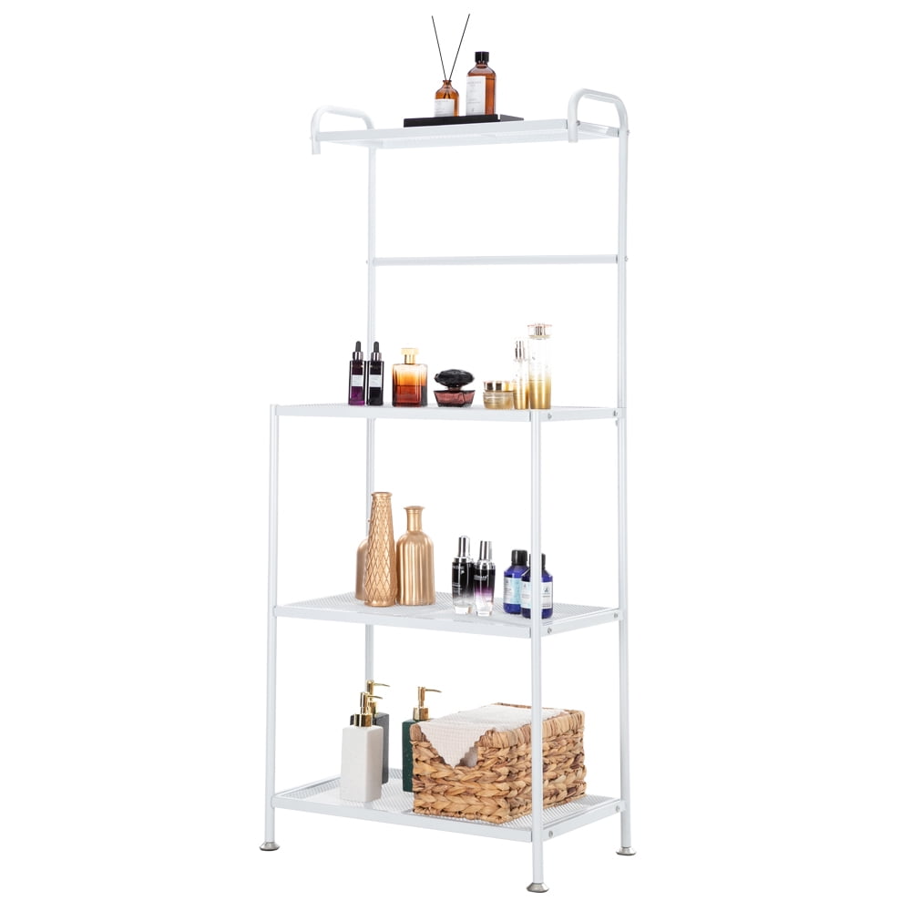 HODELY 4Layer Wire Mesh Shelf Wrought Iron Kitchen Rack White