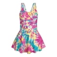 thumbnail image 4 of COEQINE Girls One Piece Swimsuit with Skirt Sleeveless Cute Skirted Bathing Suit Hawaiian Swimwear for Kids 3-4 Years, Summer Swim Dress for Water Play, Pink Yellow Teal Tie-dye, 4 of 8