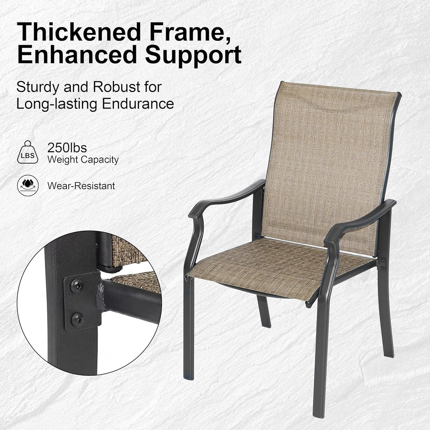 Outdoor Dining Chairs Set of 2, High Back Textilene Chairs with Armrest for Indoor Outdoor Use, Iron Frame Patio Furniture Chairs, Rustproof, Patio Chairs for Lawn,Garden