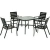 Hanover Cortino 5-Piece Commercial-Grade Patio Dining Set with 4 Aluminum Slat-Back Dining Chairs and a 38" Tempered-Glass Table