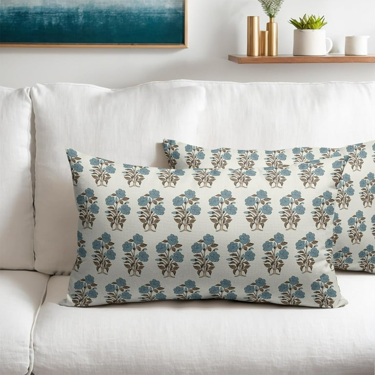 Flower Block Print Throw Pillows | Round