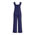 thumbnail image 4 of Elvqul Loose Fit Sleeveless Square Neck Knit Fabric Long Pants Ruffled Hem Side Pockets Pajama Set Sleepwear Loungewear Ruffled Hem Pjs Flutter Strap Pjs Ruffle Detail Pajamas, 4 of 5