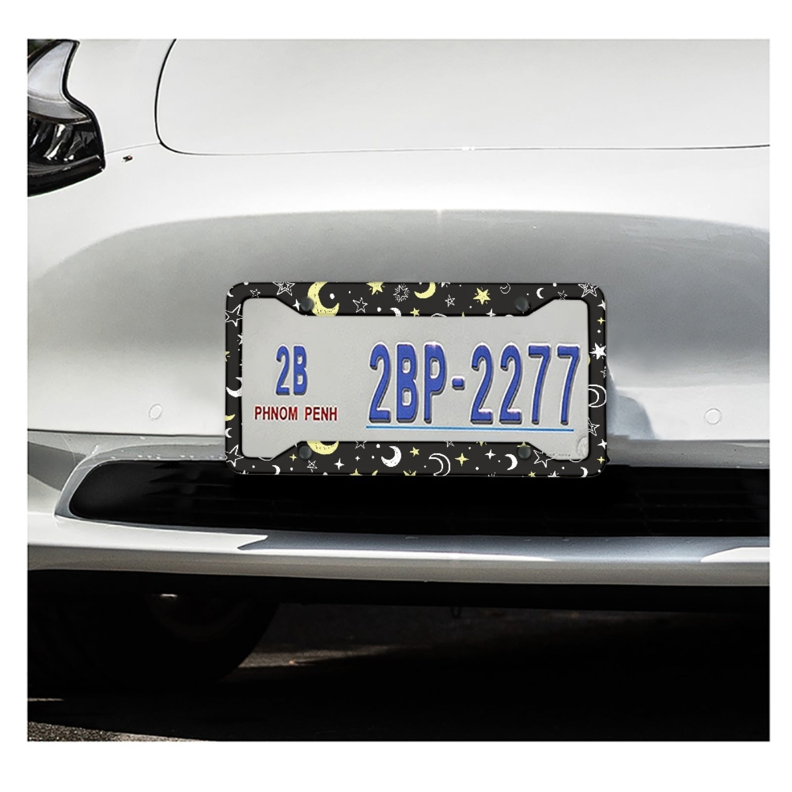 Renewold Moon Star Yellow Car License Plate Frame Auto Decorative Accessories Plate Holder with Screws, Car Accessories Applicable to Standard US License, 2 Pack