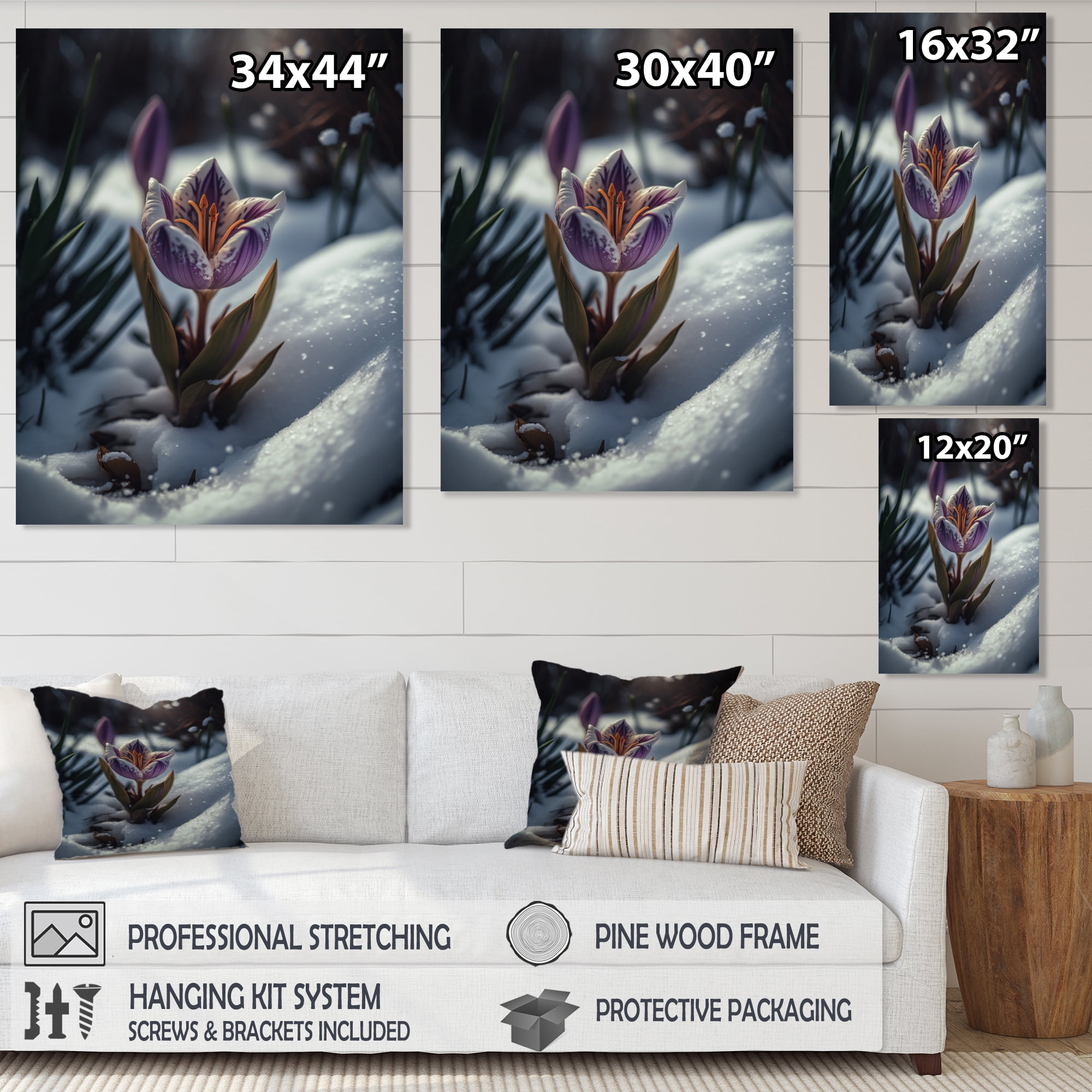 Designart A Blooming White And Purple Lily Flower In Winter II Canvas Wall Art