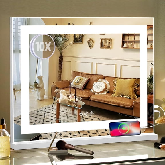 3 Color LED Makeup Mirror with Bluetooth, 10X Magnification, USB Charging, Smart Touch