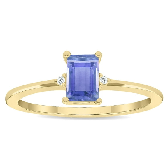 SZUL Women's Emerald Cut Tanzanite and Diamond Classic Band in 10K Yellow Gold