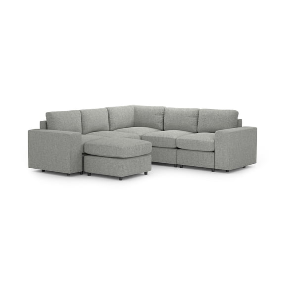 Sala Seccional Modular Esquinera Adapti 5 Plazas Reposabrazo Ancho + Otomano Gris Niebla